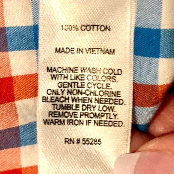 Express Fitted Shirt Medium Red Blue Plaid Long Sleeve Button Up Cotton - Picture 8 of 10